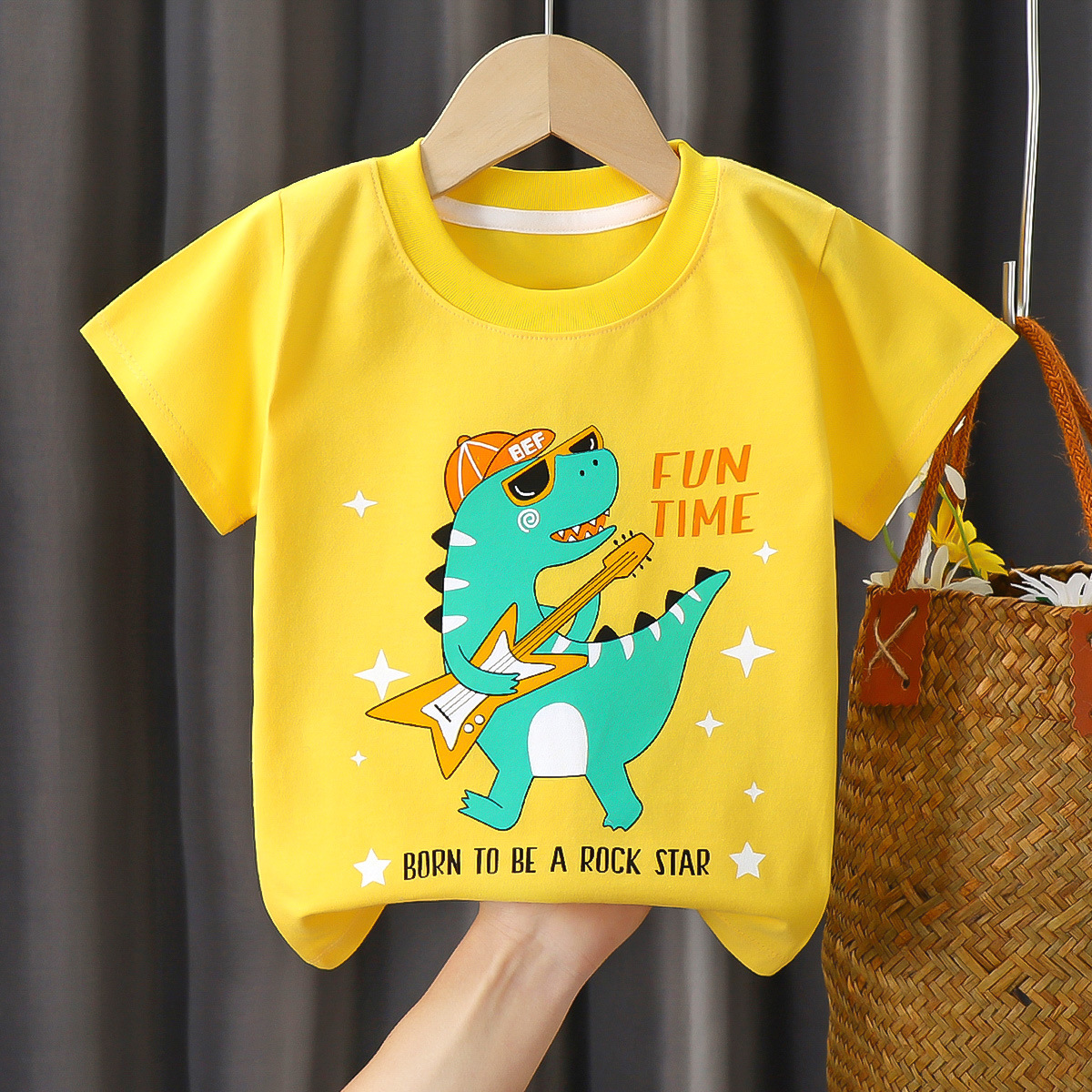 Combed Cotton Children's T-shirt Summer Cartoon Girls' Top Boys' Clothing Medium Size Short Sleeve T-shirt Single Piece