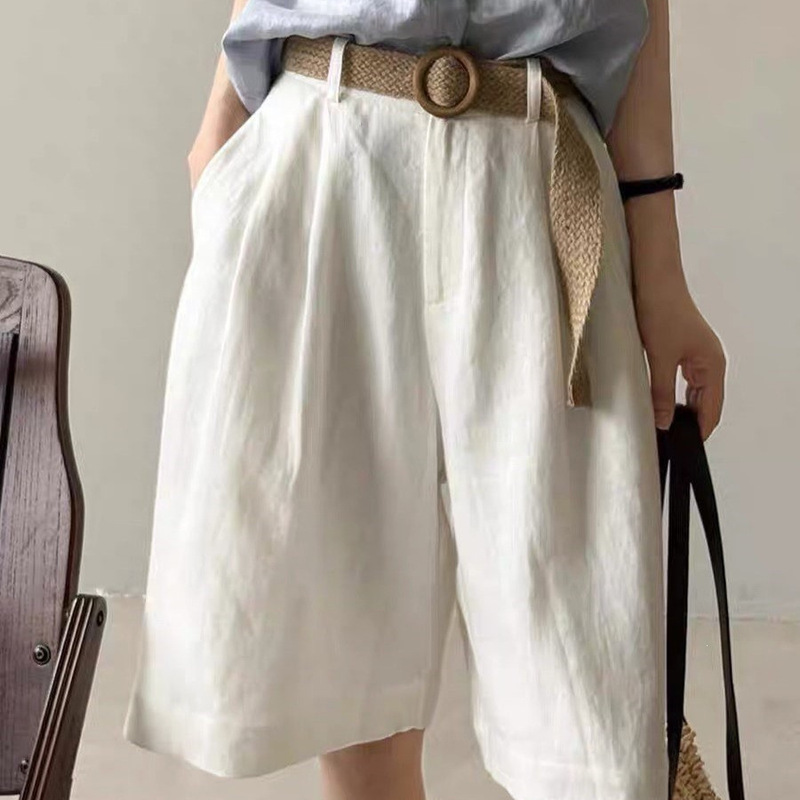 Recommended! Women's Linen Wide-Leg Pants, Summer Casual High-Waisted Shorts, Loose Five-Point Pants, Drapey and Slimming Straight-Leg Pants