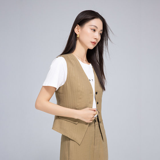 Yi Fei Lao Qian Feng Short Vest 2025 Summer New Slim-fit Slimming Tencel Linen Thin Sleeveless Jacket