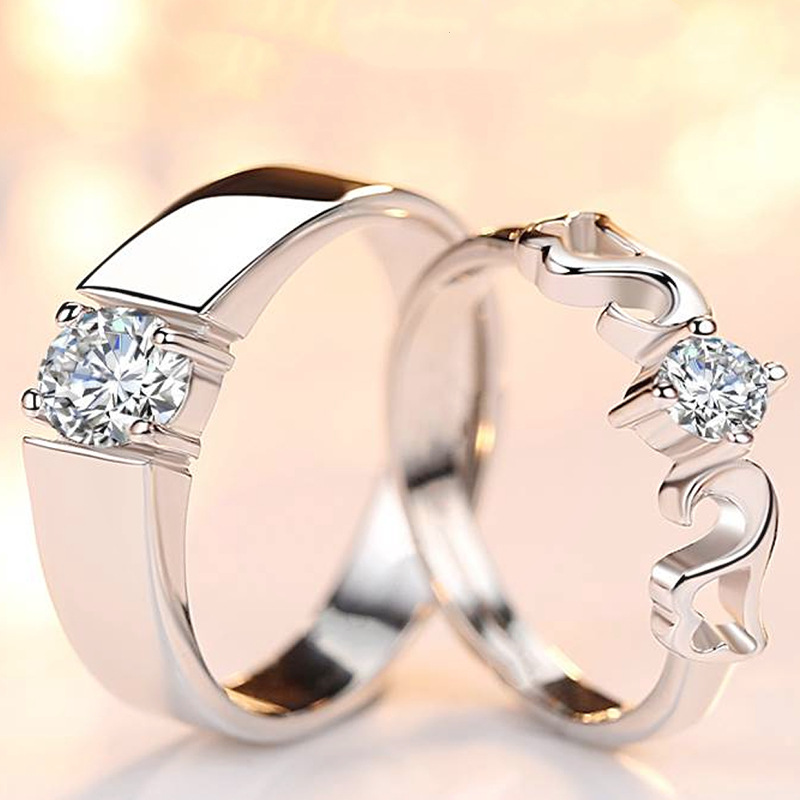 Classic Diamond Encrusted Four Prong Engagement Couple Ring Set_voghion.com