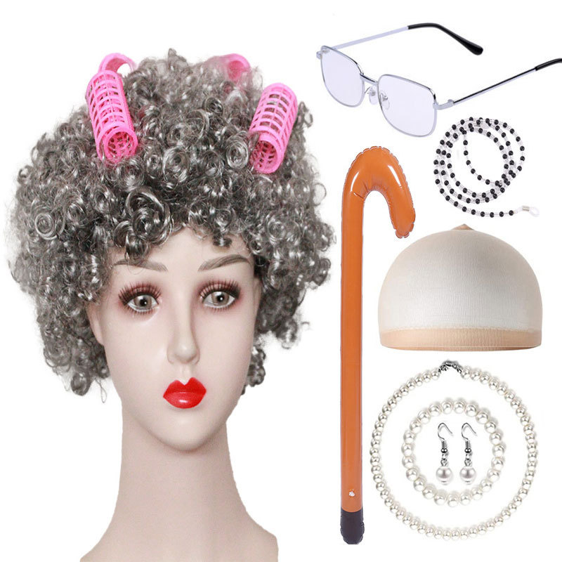 Conjunto de pelo rizado de ocho piezas gris claro (con rizador)