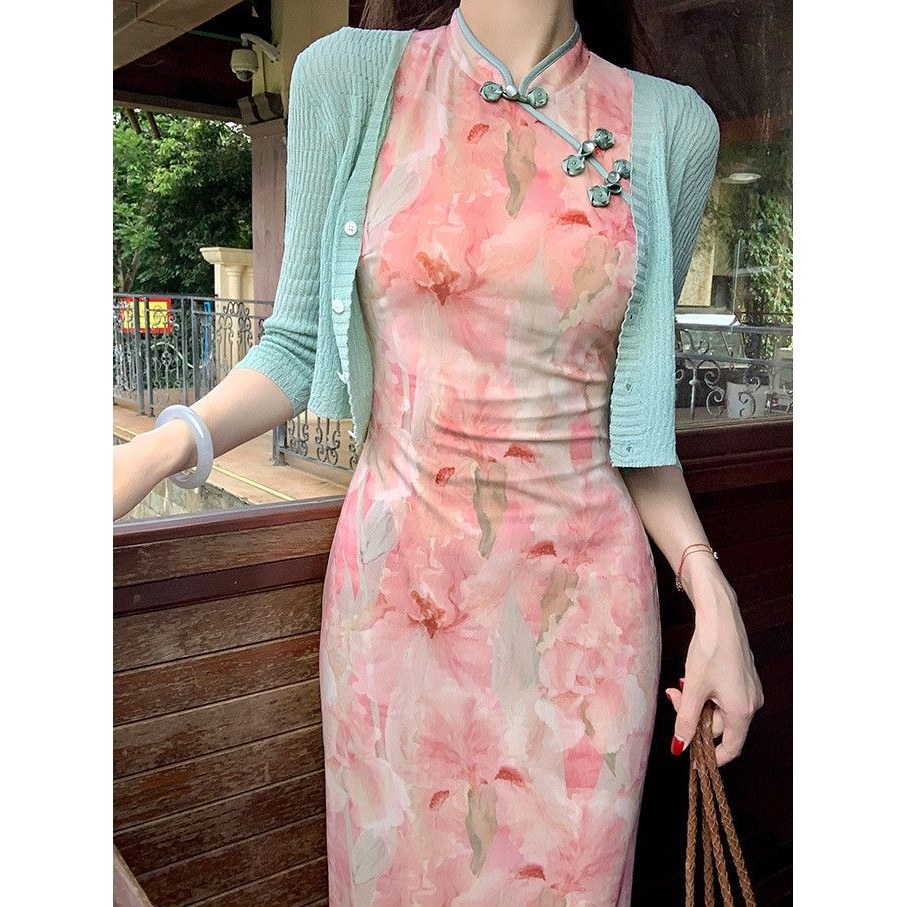Summer 2025 New Beautiful Slimming Dress Huajianling'New Chinese Style Pink Improved Cheongsam Dress for Women