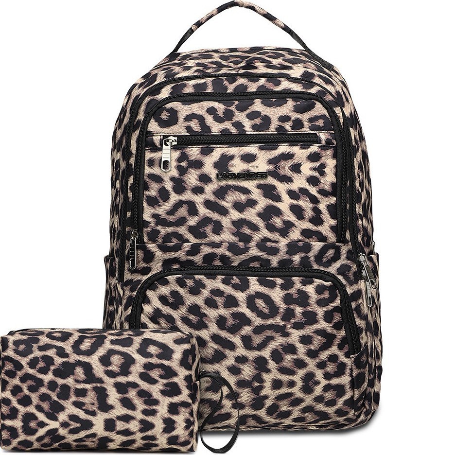 Women's Large Capacity Backpack Casual Fashion Travel Bag Waterproof Nylon Leopard Print_voghion.com