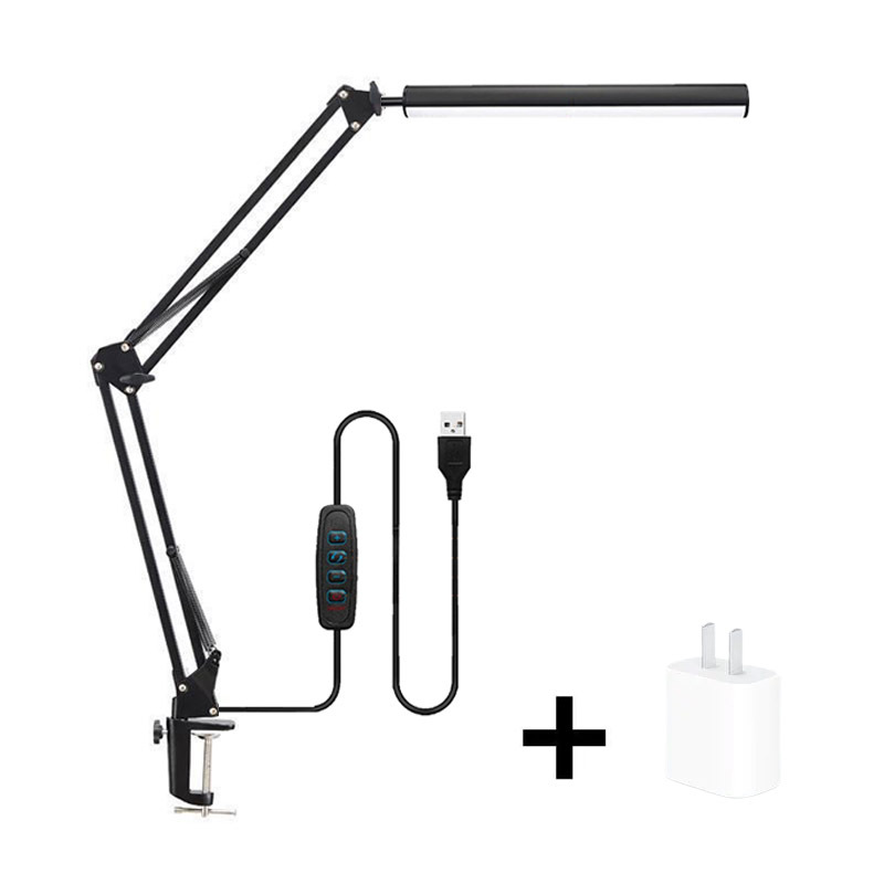 블랙 [알루미늄 클립 스타일] 눈 보호 책상 램프 + 어댑터
