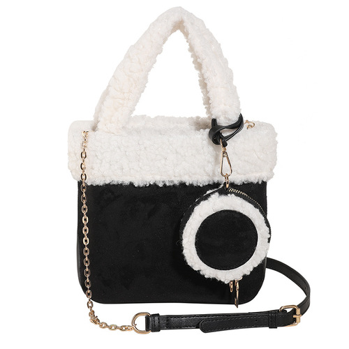 Ins Internet celebrity lamb wool suede handbag women's high-end plush bucket bag versatile single shoulder crossbody bag