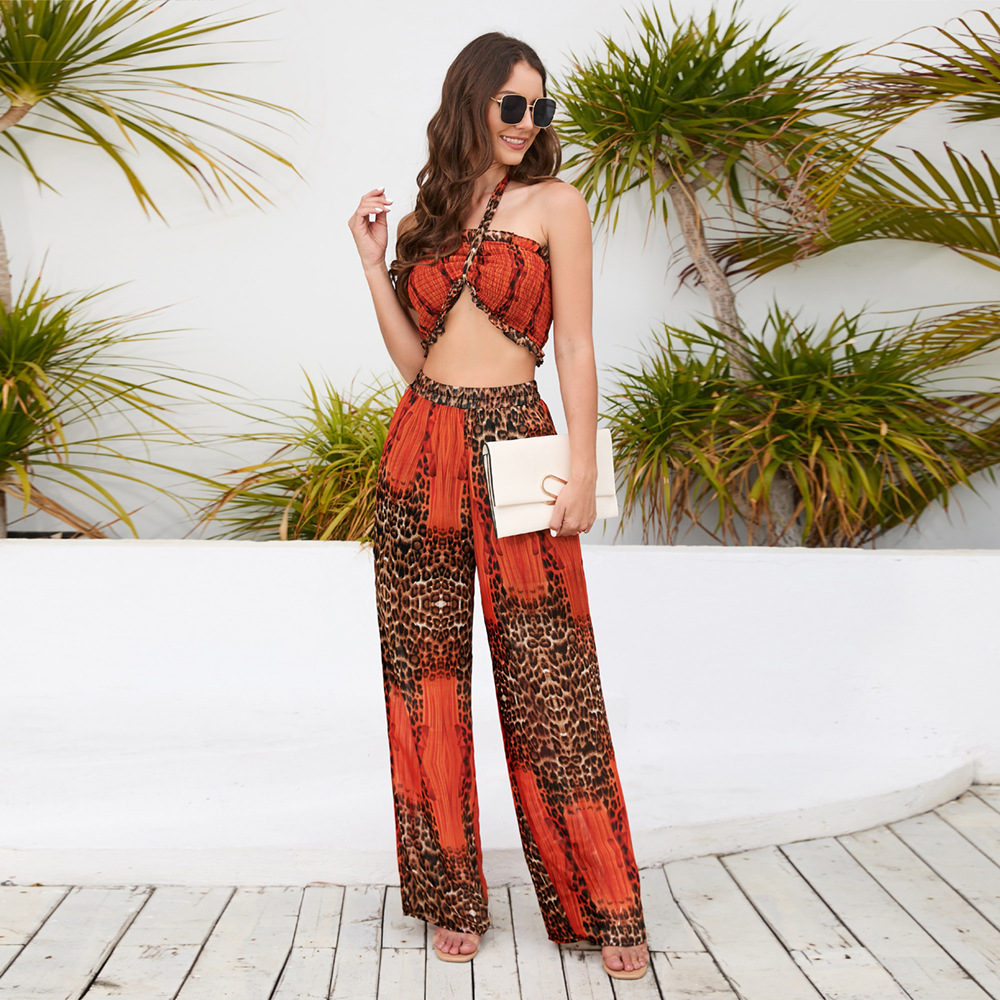 Casual Leopard Polyester Printing Pants Sets 2 Piece Set