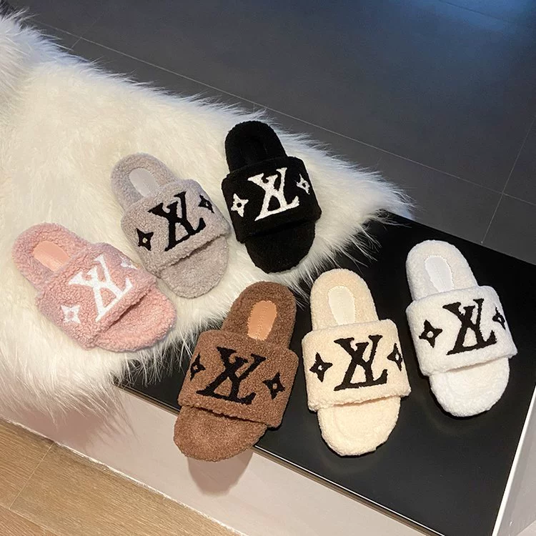 Корейская версия 2025 года, женские осенне-зимние домашние хлопковые тапочки из овечьей шерсти с вышивкой, для использования на улице, теплые однорядные меховые тапочки оптом