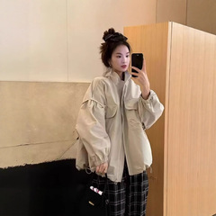 琪镌绘制韩国秋新时尚宽松显瘦立领拉链洋气工装夹克外套女上衣潮
