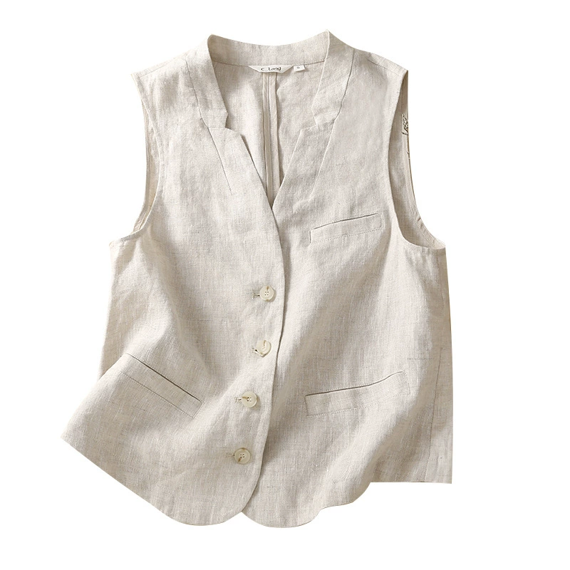 Retro vest sleevless, cotton and linen, oversize
