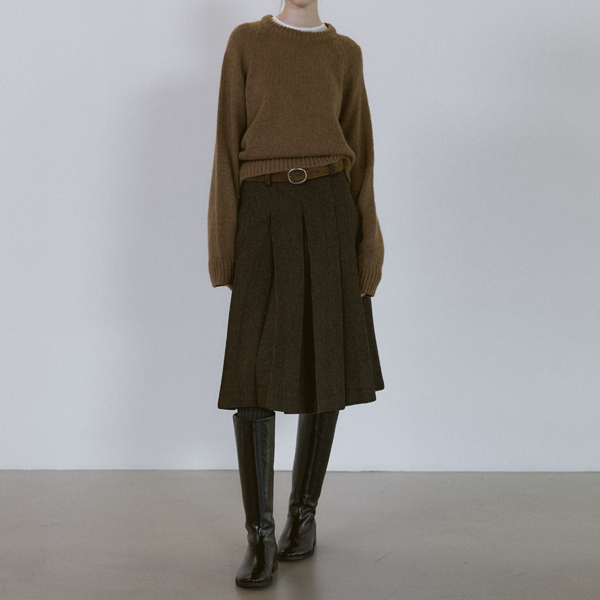 Woolen Pleated Skirt Autumn and Winter Women's New High-Waisted Elegant Mid-Skirt Small Slimming Look A-Line Mid-Length Skirt