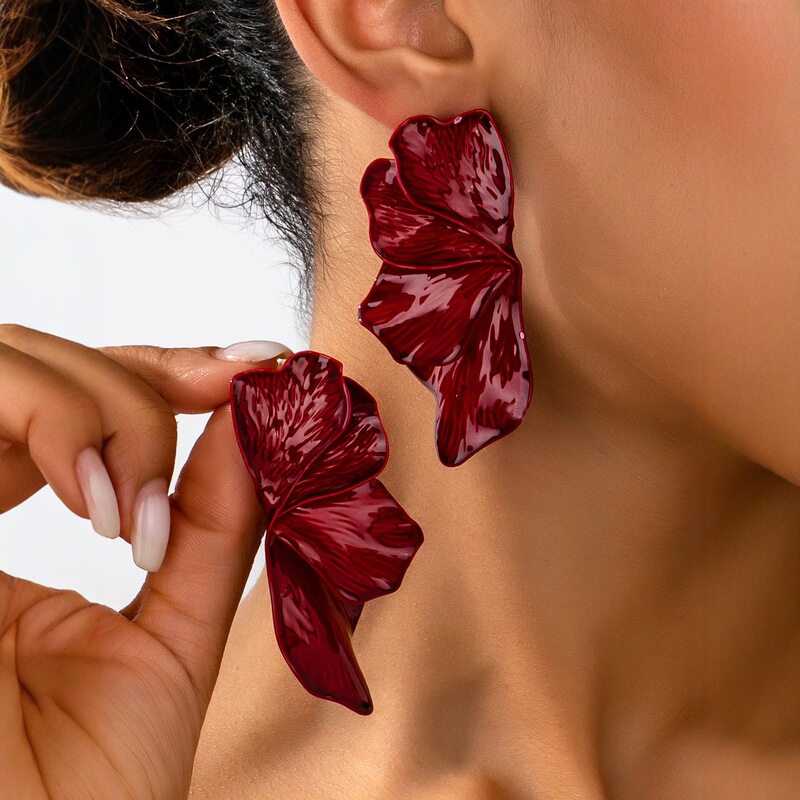 Cross-Border European and American Exaggerated Oil Spray Petals Three-Dimensional Texture Petal Earrings High-End Women's Earrings Holiday Gifts