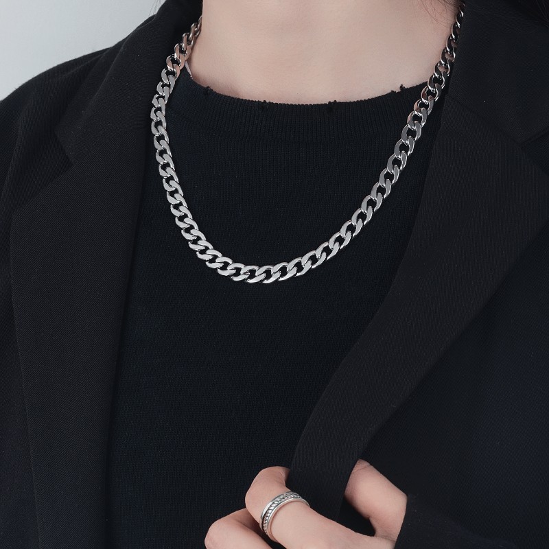 Titanium Steel Cuban Necklace Geometric Hexagon Chain Unisex_voghion.com