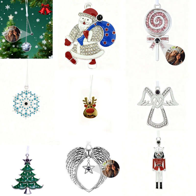 Explosiones transfronterizas personalizadas foto de proyección colgante cinta blanca regalos de Navidad decoración de árbol de invierno conmemoración del amor