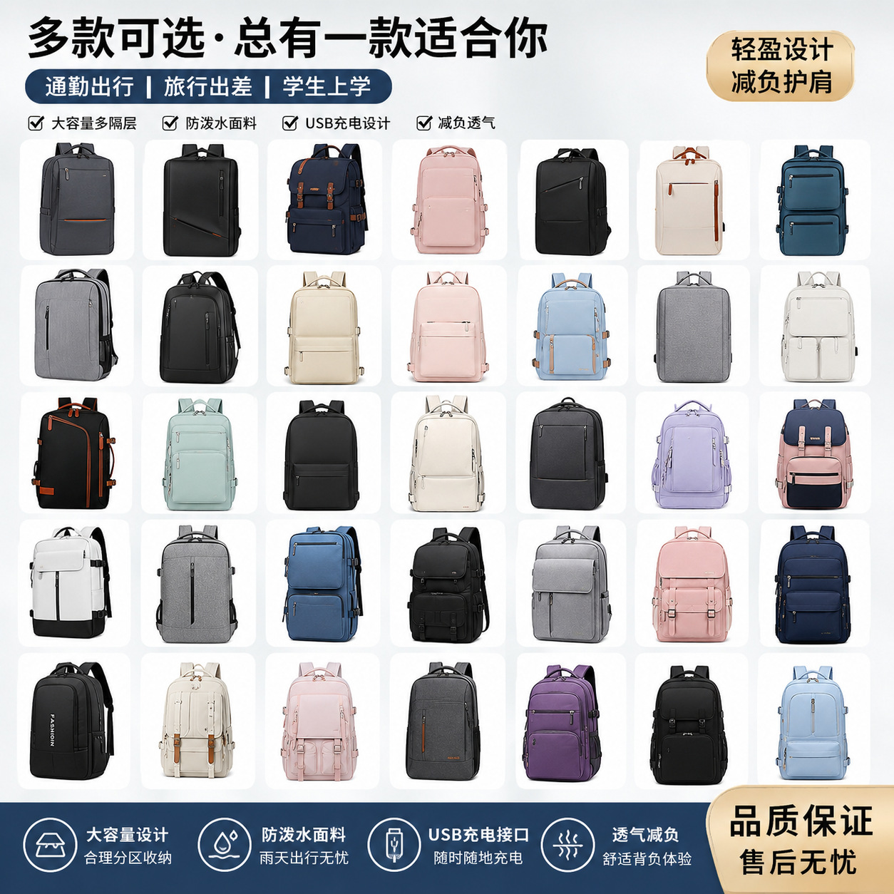 New Business Backpack with Multi-Functional Multi-Layer Storage, Expandable for Travel, Large Capacity, Simple Design, Laptop Bag