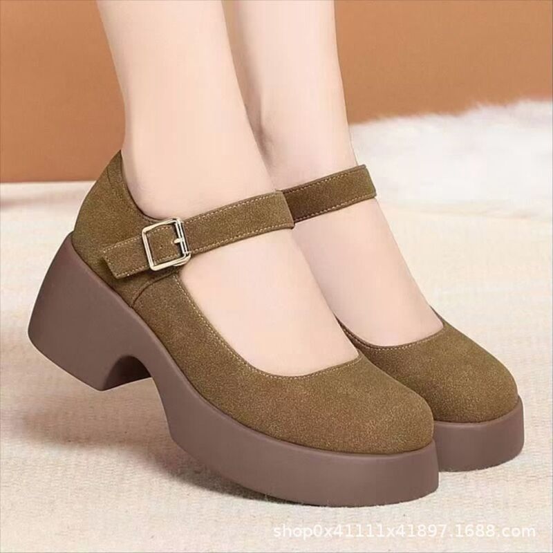Birkenstock Shoes 2025 New Style Women's Spring and Autumn Fashion Versatile Middle-Aged Thick-Soled Women's Shoes Round-Toe High Heels Birkenstock Shoes 2025 New Style Women's Spring and Autumn Fashion Versatile Middle-Aged Thick-Soled Women's Shoes Round-Toe High Heels