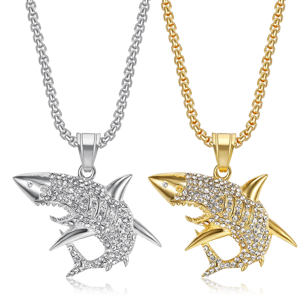 Pendant, Chain Jewelry Making Type 18K Gold Plated Plating Material Hip-Hop Shark Titanium Steel Plating Rhinestones 18K Gold Plated Men's