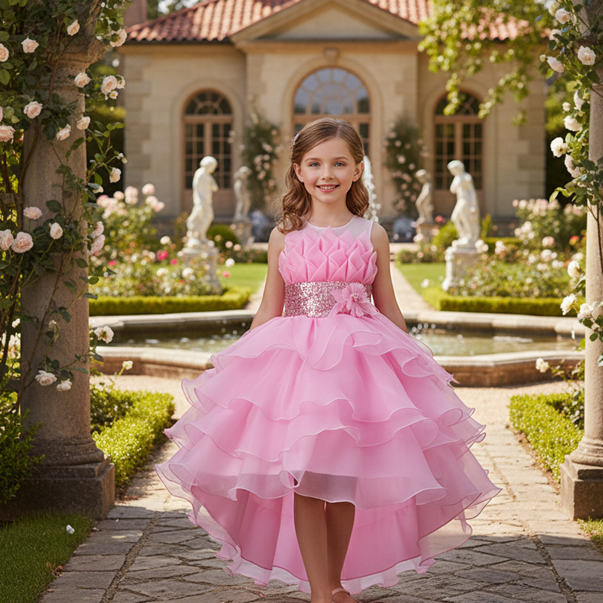 Vestido de princesa esponjoso de malla Falda de encaje de organza de otoño e invierno europea y americana Comercio exterior Suministro de exportación transfronteriza Vestido para niños