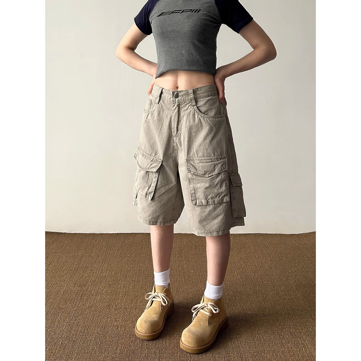 Summer Retro Tooling Jeans Women's 2025 New Loose American Washed Straight Multi-Pocket Pants Trendy