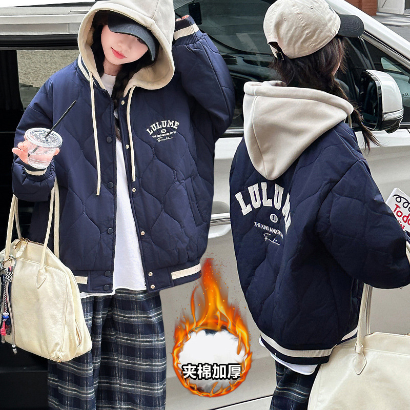 女童外套秋冬款2025新款洋气儿童时尚冬季夹棉加厚女孩棒球服棉袄