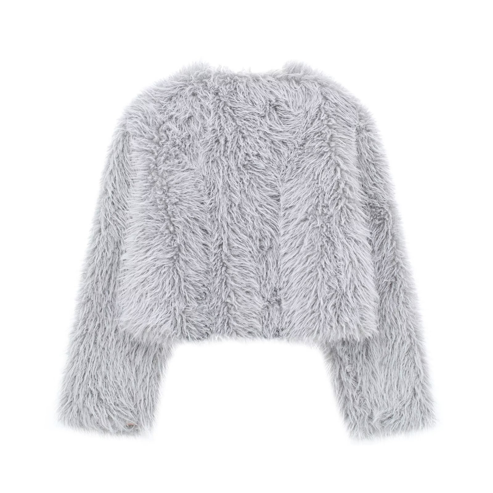 Women's winter new artificial fur effect round neck short woolen coat for women D69137_voghion.com