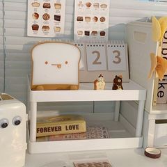 Desktop dual-layer shelf for storing cosmetics, office supplies, and miscellaneous items, a life-saving tool for student dorms, small organizing shelf