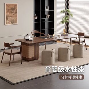 高端新中式北美黑胡桃木意式岛台茶桌办公室茶台轻奢现代高级感-阿里巴巴
