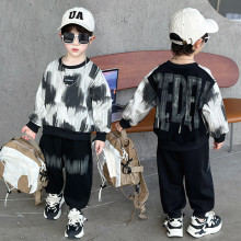 男童灰扎染套装春秋季小儿童休闲长袖两件套春款帅气男孩外贸衣服