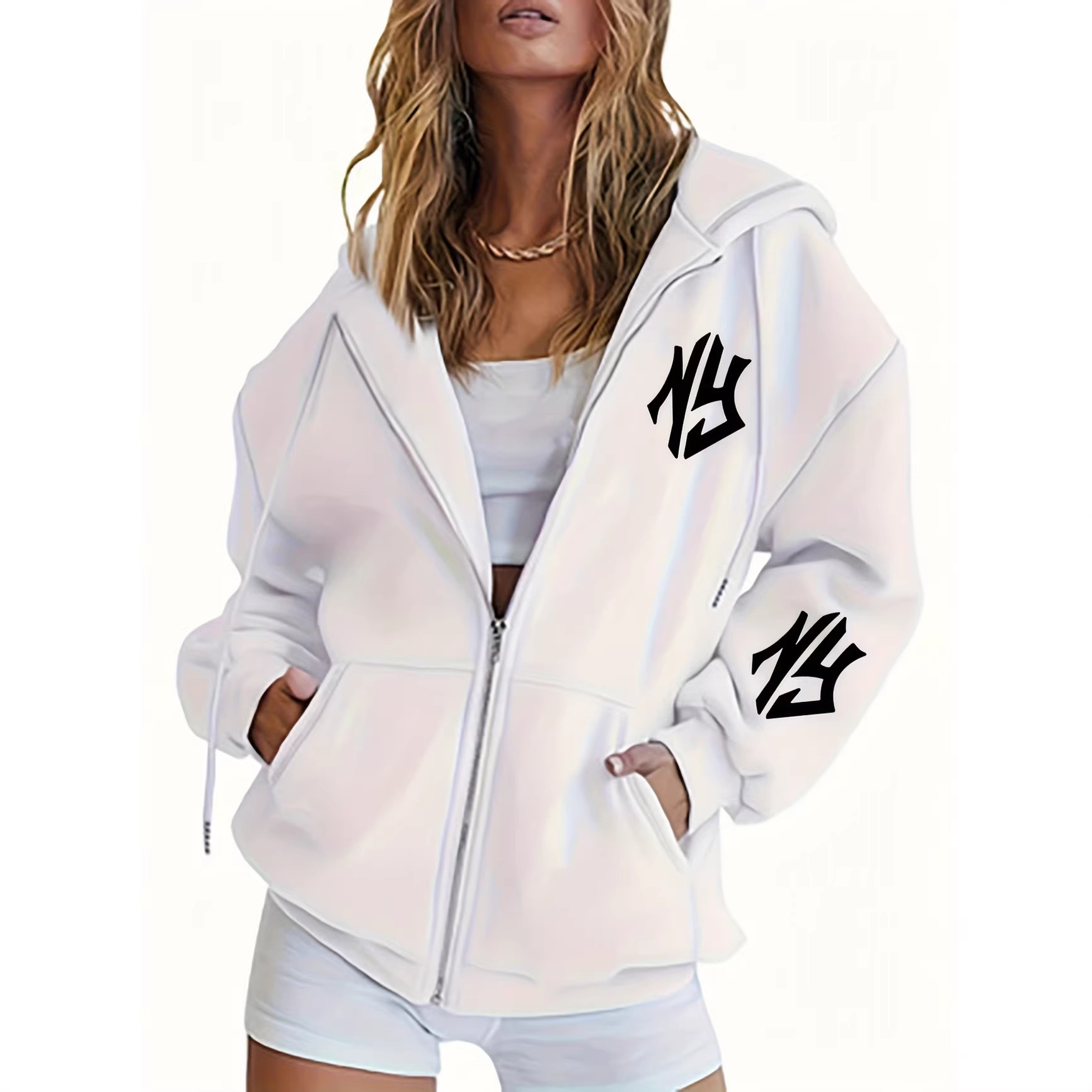Women's Trendy Unique Printed Hooded Zip Up Cardigan Sweater America Perfect For Autumn And Winter_ecoleips.com