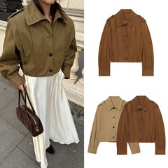 ZA外贸女装跨境批发2025秋季新款欧美风宽松打褶夹克棒球服外套