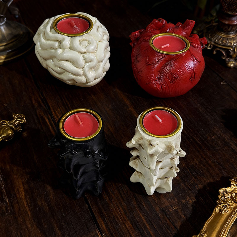 脊柱心脏大脑烛台摆件 树脂工艺品 万圣节主题派对桌面客厅装饰