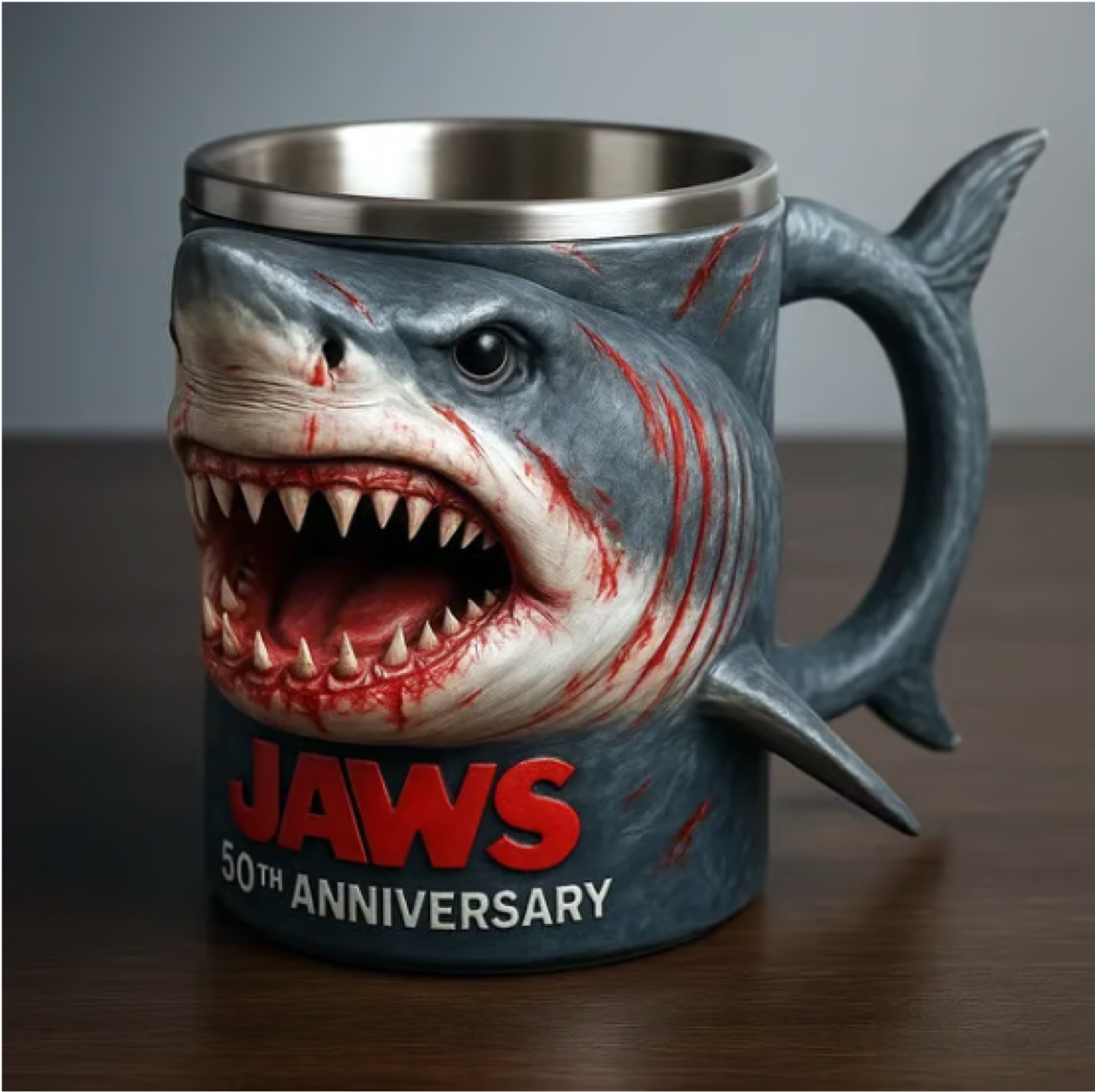 Taza 3D con Diseño de Tiburón Blanco, Conmemorativa del 50 Aniversario de Jaws, Taza Creativa de Moda, Disponible en Sitio Web Independiente
