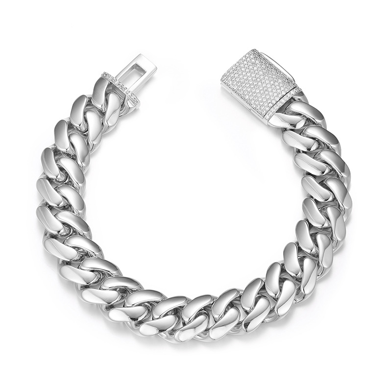 Cuban Chain Bracelet With Zircon Inlay And Gold Plated Finish_voghion.com