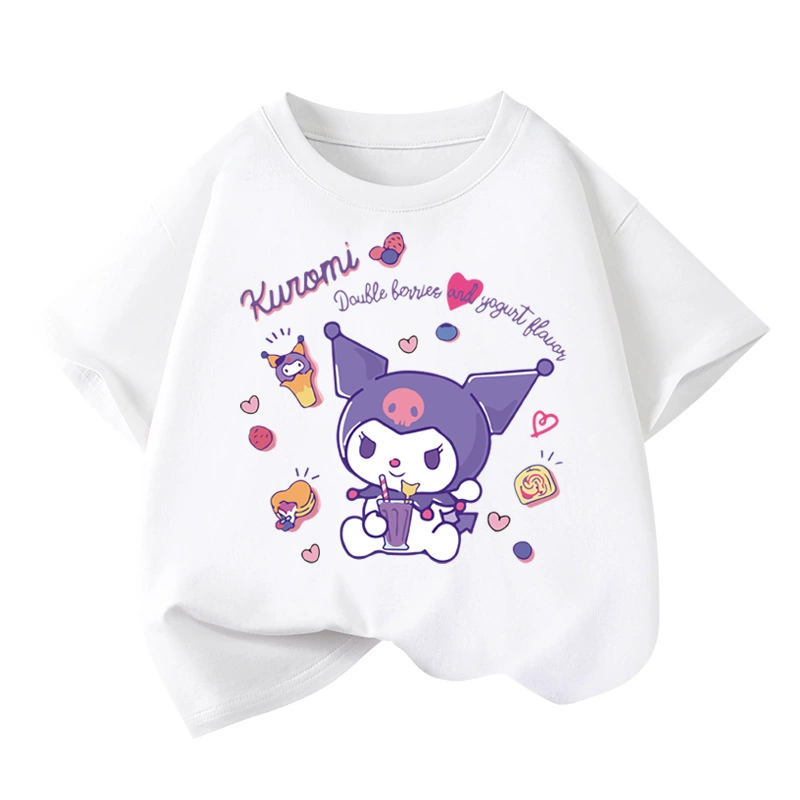 Детская футболка (коллекция Kuromi) хлопковая с коротким рукавом, принты в западном стиле, размеры 100–160 см