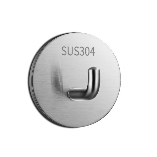 Stainless steel 304 single hook black and white round sticky hook kitchen bathroom shower room waterproof hook