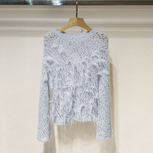 1件起批2025秋女装 XRJ5M20A圆领镂空重工羽毛长袖针织衫S250799