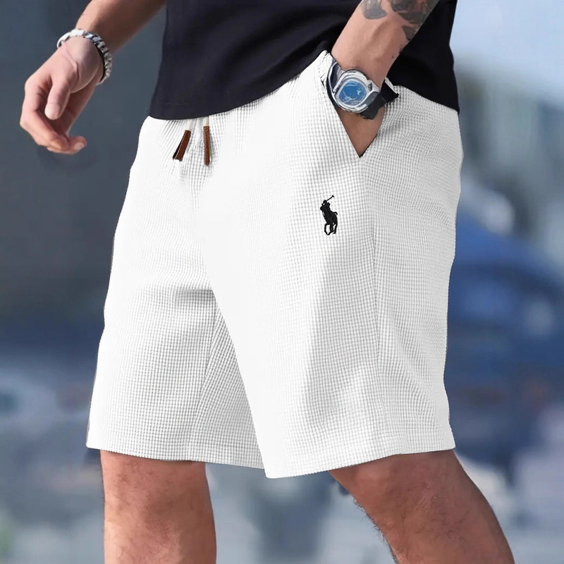 Cross-Border Amazon Men's Light Luxury Knee-Length Shorts Trendy Brand Summer Men's Embroidered Pony Corduroy Shorts