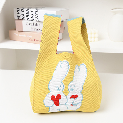 New Knit Shoulder Bag for Women, Outing and Photos, Cute Rabbit Handle Bag, Single Shoulder Bag, Vest Backpack, Lunch Box Bag