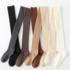 過膝襪女秋冬季黑色豎條紋顯瘦長筒襪日系學院風搭配樂福鞋堆堆襪