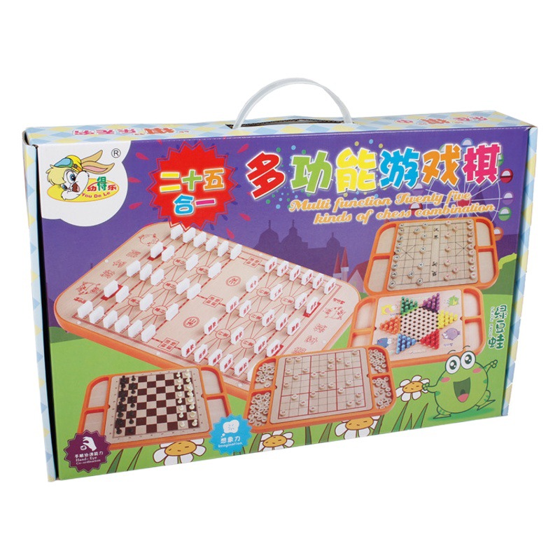 Tablero de juego multifuncional de madera 25 en 1, ajedrez volador, juego de damas de cinco dedos, juego de ajedrez, juguete de escritorio interactivo para padres e hijos