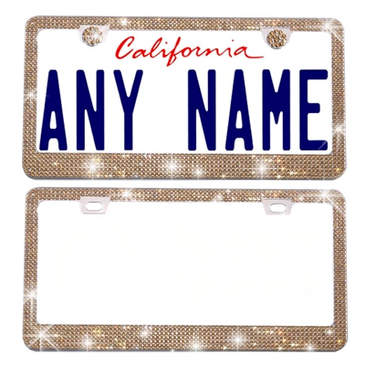 American License Plate Frame for Women — License plate holder/license plate holder - champagne-gold-rhinestone-1-piece