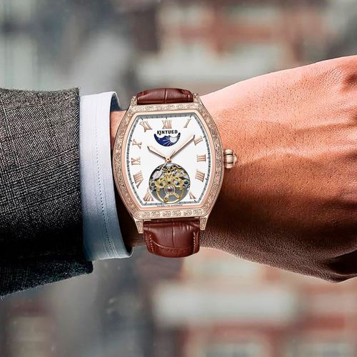 KINYUED business mechanical watch fully automatic mechanical watch multifunctional men's watch hollow barrel style men's watch