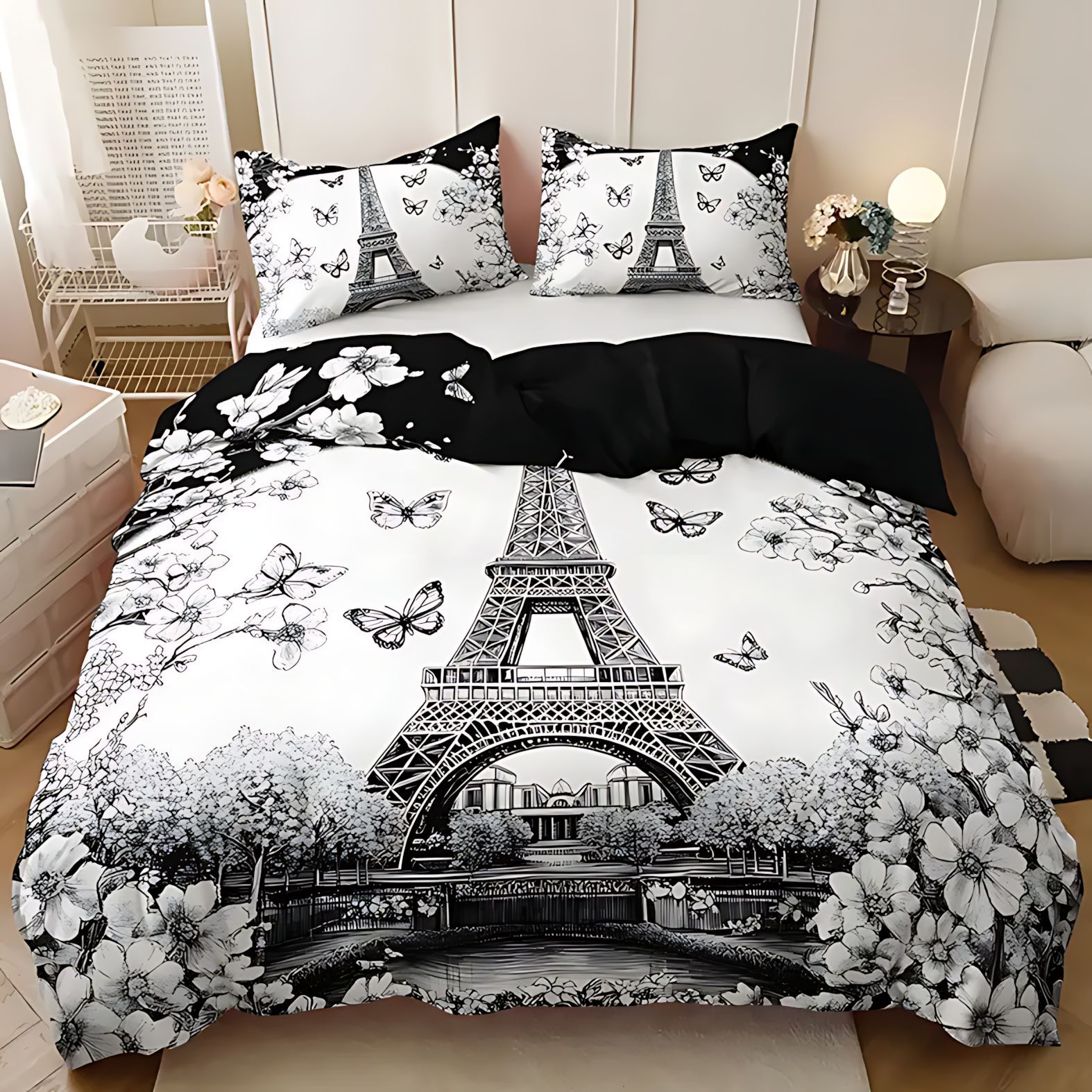 TEMU / JIT Transfronterizo Kit de colcha de cama de impresión digital para la Torre Eiffel de París