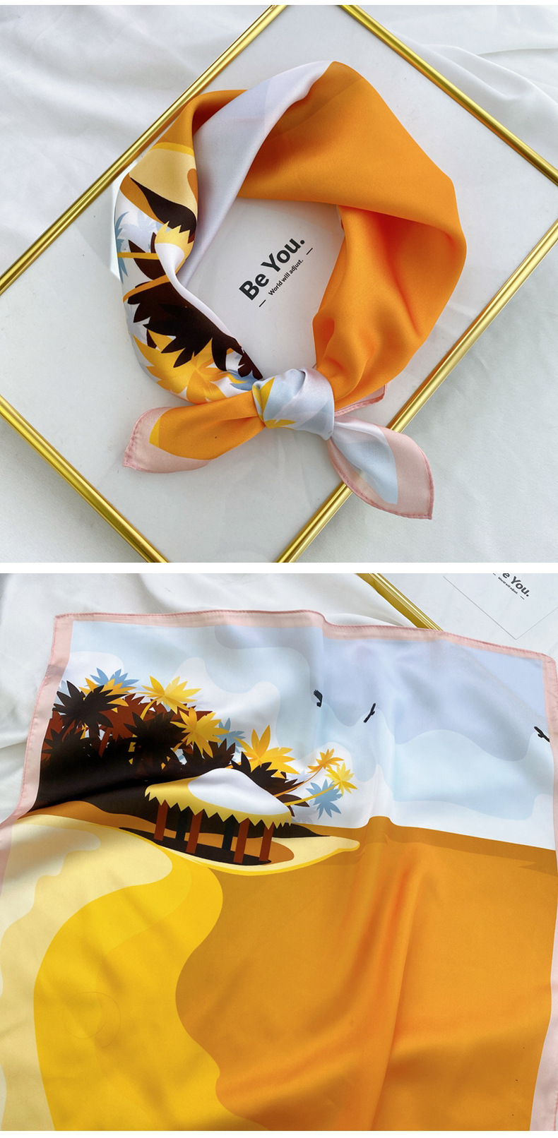 40g Weight Silk Scarf Classification Travel Occasion Unisex Gender Printing Design Sweet Style Coffee, Purple, Red, Green, Blue, Camel, Yellow Color Wholesale Fashion Contrast Color Printing Small Square Scarf 19
