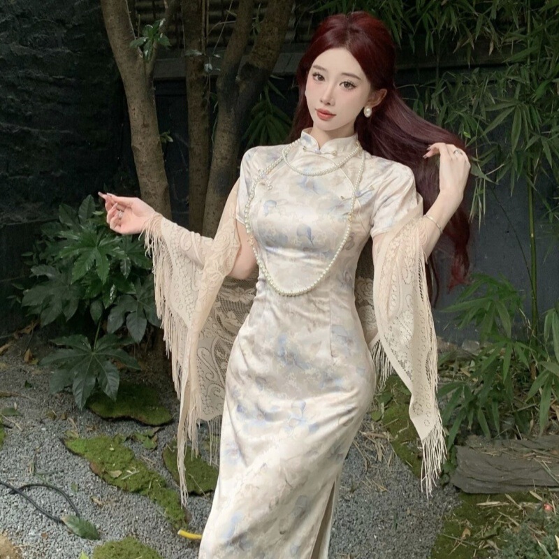 2025 New Chinese Style Cool Cheongsam Daily Chinese Style Gentle and Elegant Printed Long Dress