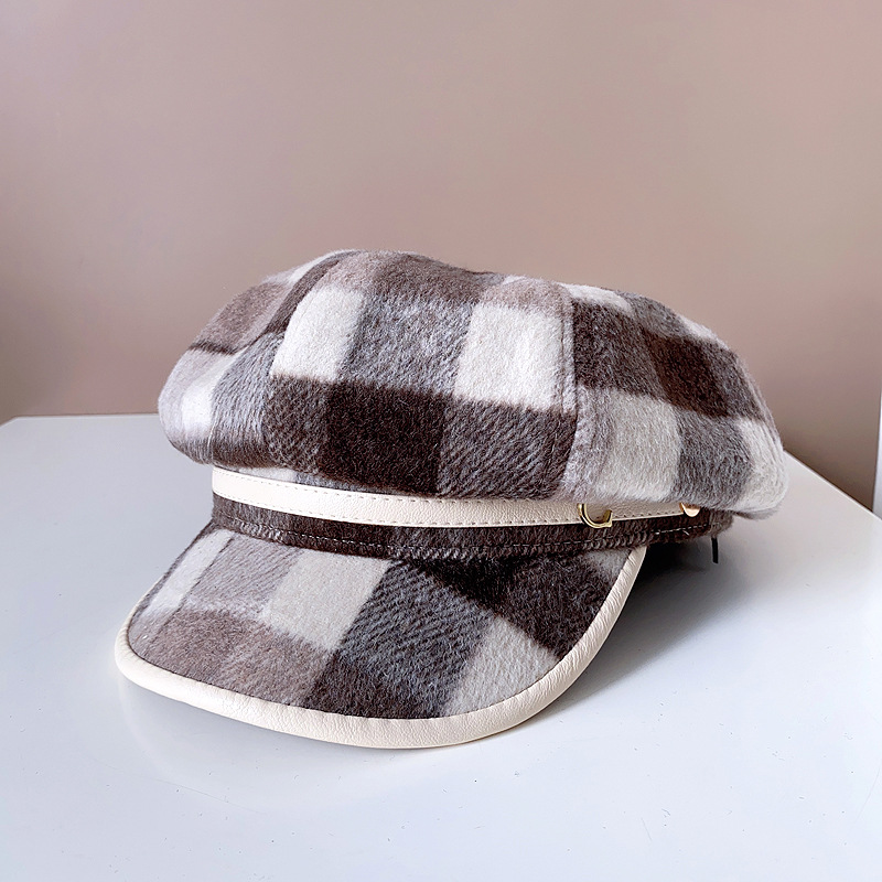 Women's Elegant Simple Style Plaid Wide Eaves Beret Hat display picture 7