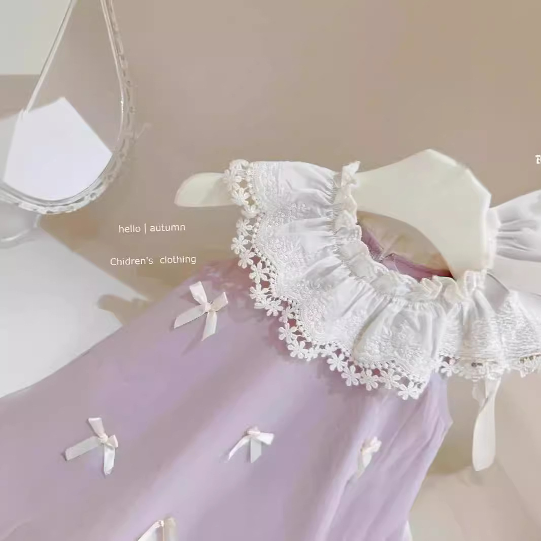 Mädchenweste 2025 Neuer Stil Baby Mädchen Spitze Kragen Dünn Ärmellos Süßes Prinzessinnenkleid mit Blumenknospenmuster_voghion.com