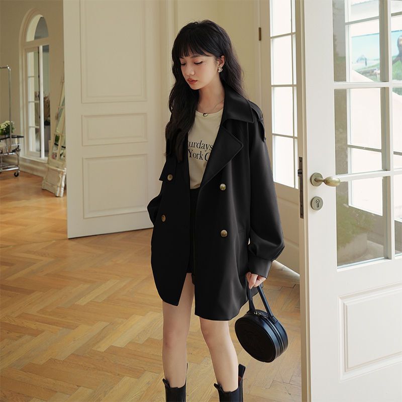 英伦风中长款外套女宽松春装新款韩版小个子大衣百搭休闲风衣|undefined