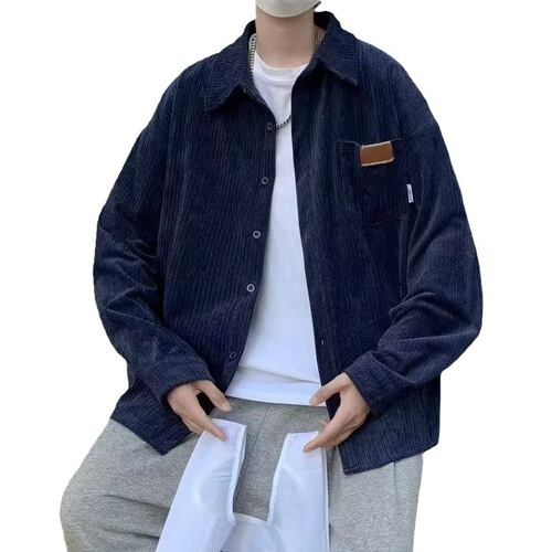 Men's Spring and Autumn Long Sleeve Flannel Shirt, American Retro Casual Collar Shirt, Hong Kong Style Loose Trend Brand Student Jacket