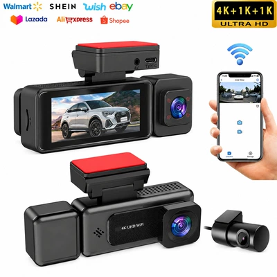 3.18inch Cross-border Dash Cam WiFi Connectivity HD 4K Triple Lens Parking Monitoring Night Vision Car DVR