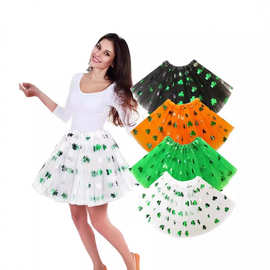 跨境爆款TUTU半身裙圣帕特里克节三叶草绿色成人网纱蓬蓬裙爱尔兰